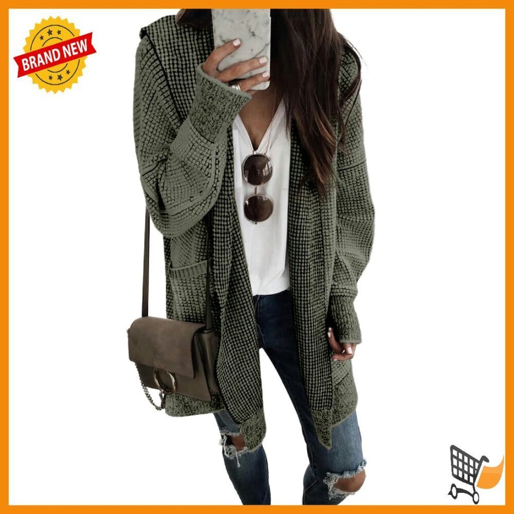 Oversized Hooded Cardigan Chunky Knit Open Front Sweater Coat